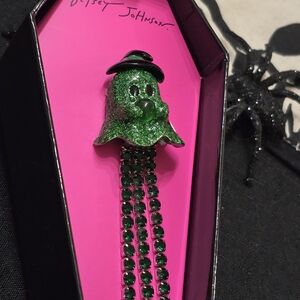 Betsey Johnson Green Ghost Brooch with Hat